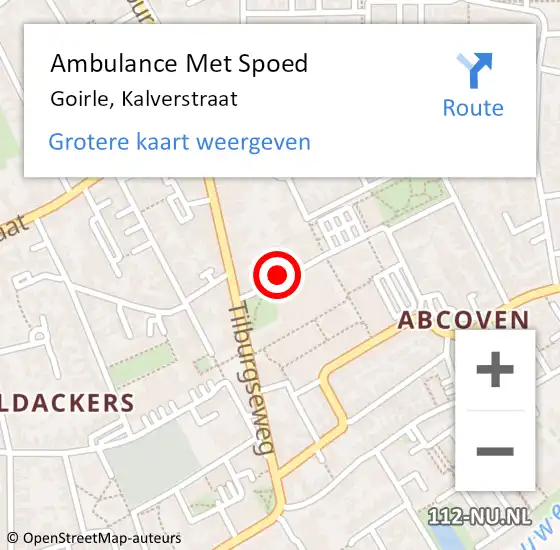 Locatie op kaart van de 112 melding: Ambulance Met Spoed Naar Goirle, Kalverstraat op 14 september 2019 15:40
