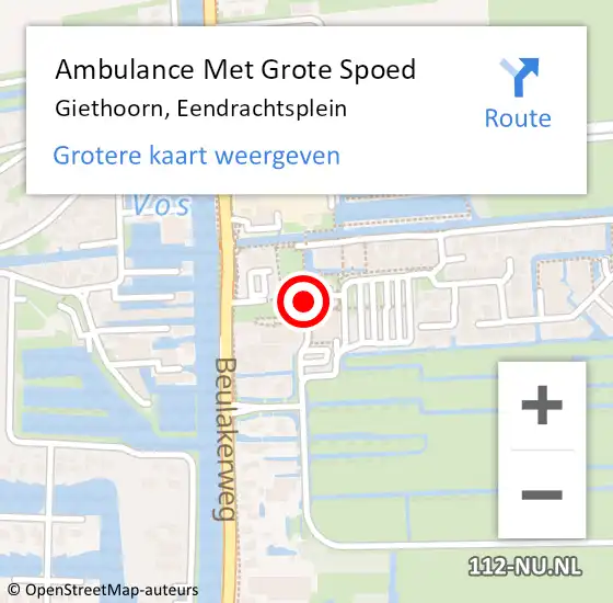 Locatie op kaart van de 112 melding: Ambulance Met Grote Spoed Naar Giethoorn, Eendrachtsplein op 14 september 2019 16:02