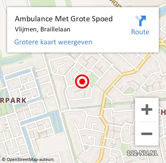 Locatie op kaart van de 112 melding: Ambulance Met Grote Spoed Naar Vlijmen, Braillelaan op 14 september 2019 16:32