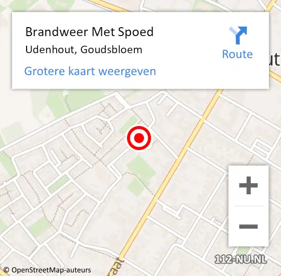 Locatie op kaart van de 112 melding: Brandweer Met Spoed Naar Udenhout, Goudsbloem op 14 september 2019 16:51
