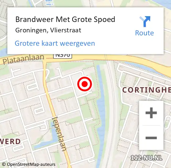 Locatie op kaart van de 112 melding: Brandweer Met Grote Spoed Naar Groningen, Vlierstraat op 14 september 2019 18:09