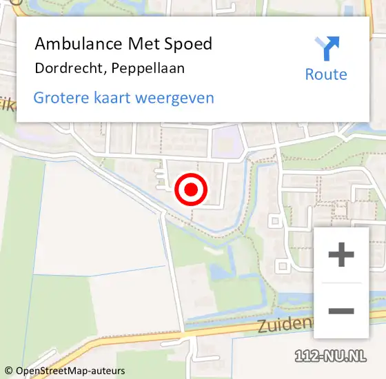 Locatie op kaart van de 112 melding: Ambulance Met Spoed Naar Dordrecht, Peppellaan op 14 september 2019 18:48