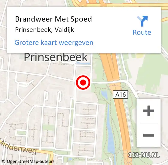 Locatie op kaart van de 112 melding: Brandweer Met Spoed Naar Prinsenbeek, Valdijk op 14 september 2019 20:06