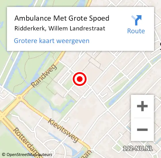 Locatie op kaart van de 112 melding: Ambulance Met Grote Spoed Naar Ridderkerk, Willem Landrestraat op 14 september 2019 21:23