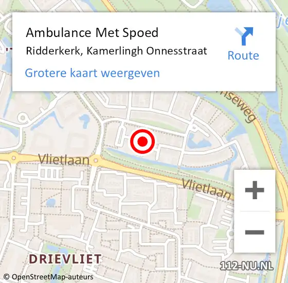 Locatie op kaart van de 112 melding: Ambulance Met Spoed Naar Ridderkerk, Kamerlingh Onnesstraat op 14 september 2019 21:39