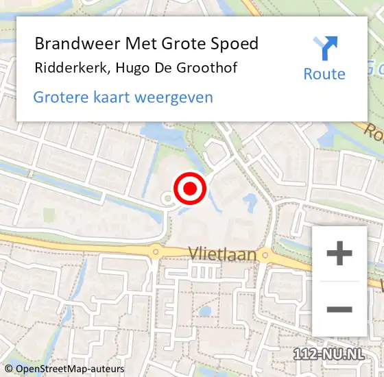 Locatie op kaart van de 112 melding: Brandweer Met Grote Spoed Naar Ridderkerk, Hugo De Groothof op 14 september 2019 21:56