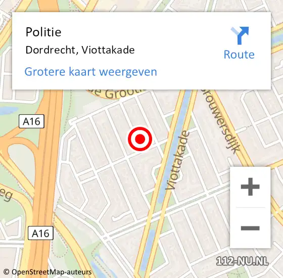 Locatie op kaart van de 112 melding: Politie Dordrecht, Viottakade op 14 september 2019 23:57