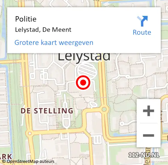 Locatie op kaart van de 112 melding: Politie Lelystad, De Meent op 15 september 2019 00:41