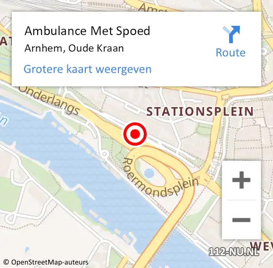 Locatie op kaart van de 112 melding: Ambulance Met Spoed Naar Arnhem, Oude Kraan op 15 september 2019 01:06