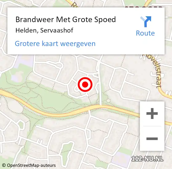 Locatie op kaart van de 112 melding: Brandweer Met Grote Spoed Naar Helden, Servaashof op 15 september 2019 01:21