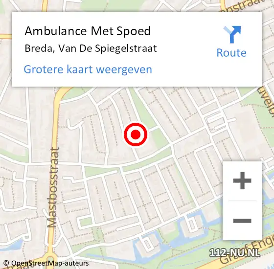 Locatie op kaart van de 112 melding: Ambulance Met Spoed Naar Breda, Van de Spiegelstraat op 15 september 2019 01:24