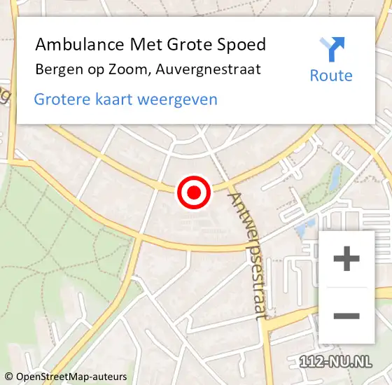 Locatie op kaart van de 112 melding: Ambulance Met Grote Spoed Naar Bergen op Zoom, Auvergnestraat op 15 september 2019 02:44