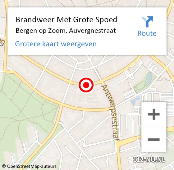 Locatie op kaart van de 112 melding: Brandweer Met Grote Spoed Naar Bergen op Zoom, Auvergnestraat op 15 september 2019 02:45