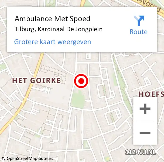 Locatie op kaart van de 112 melding: Ambulance Met Spoed Naar Tilburg, Kardinaal De Jongplein op 15 september 2019 02:48