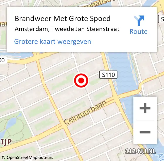 Locatie op kaart van de 112 melding: Brandweer Met Grote Spoed Naar Amsterdam, Tweede Jan Steenstraat op 15 september 2019 02:54