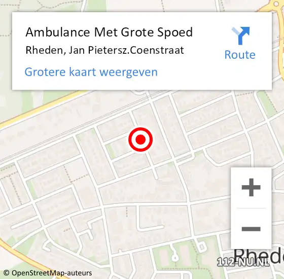 Locatie op kaart van de 112 melding: Ambulance Met Grote Spoed Naar Rheden, Jan Pietersz.Coenstraat op 15 september 2019 02:55
