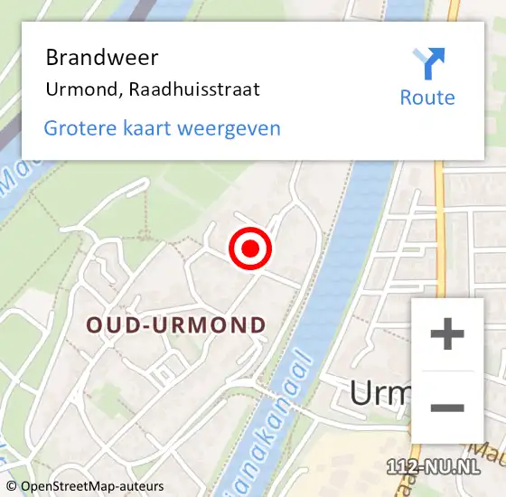 Locatie op kaart van de 112 melding: Brandweer Urmond, Raadhuisstraat op 13 april 2014 21:27