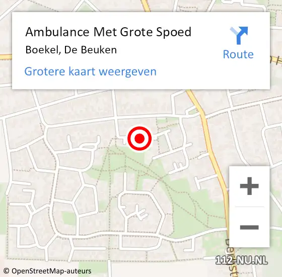 Locatie op kaart van de 112 melding: Ambulance Met Grote Spoed Naar Boekel, De Beuken op 15 september 2019 06:36