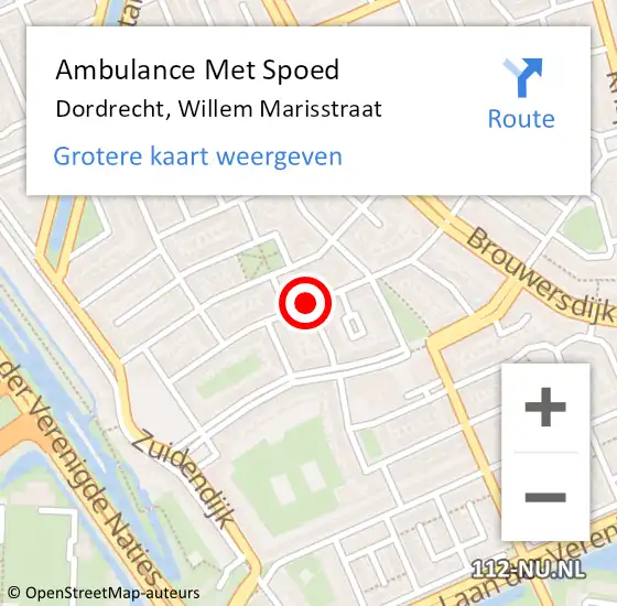 Locatie op kaart van de 112 melding: Ambulance Met Spoed Naar Dordrecht, Willem Marisstraat op 15 september 2019 06:37