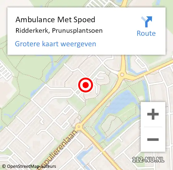 Locatie op kaart van de 112 melding: Ambulance Met Spoed Naar Ridderkerk, Prunusplantsoen op 15 september 2019 06:47