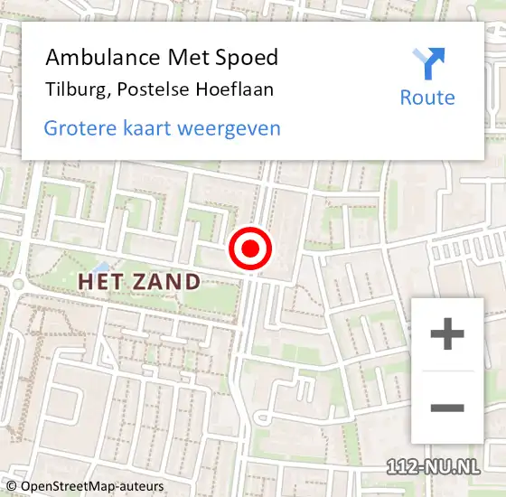 Locatie op kaart van de 112 melding: Ambulance Met Spoed Naar Tilburg, Postelse Hoeflaan op 15 september 2019 07:08