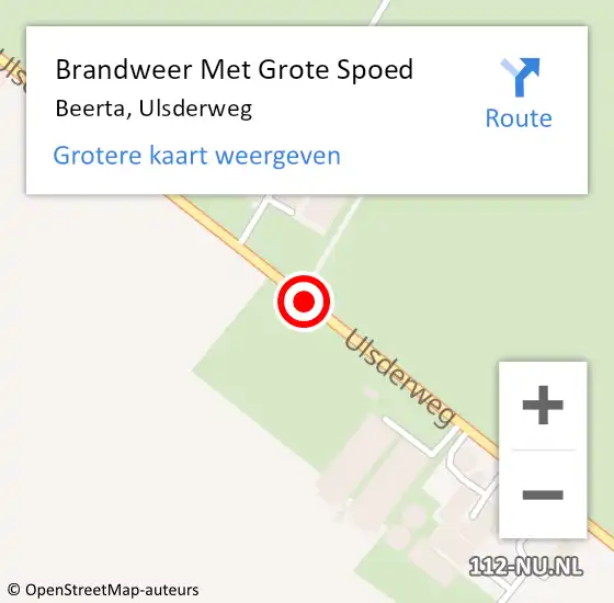 Locatie op kaart van de 112 melding: Brandweer Met Grote Spoed Naar Beerta, Ulsderweg op 15 september 2019 07:20