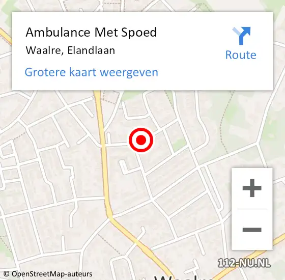 Locatie op kaart van de 112 melding: Ambulance Met Spoed Naar Waalre, Elandlaan op 15 september 2019 07:31