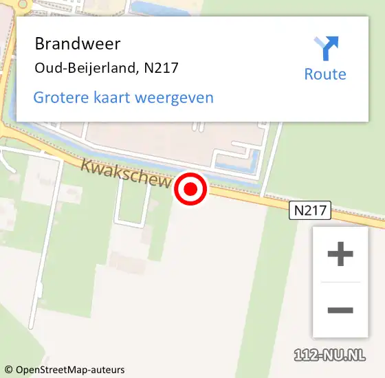 Locatie op kaart van de 112 melding: Brandweer Oud-Beijerland, N217 op 15 september 2019 08:17