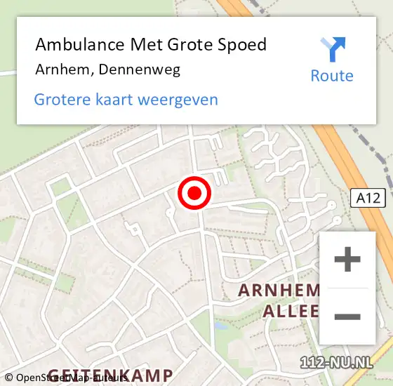 Locatie op kaart van de 112 melding: Ambulance Met Grote Spoed Naar Arnhem, Dennenweg op 15 september 2019 08:55
