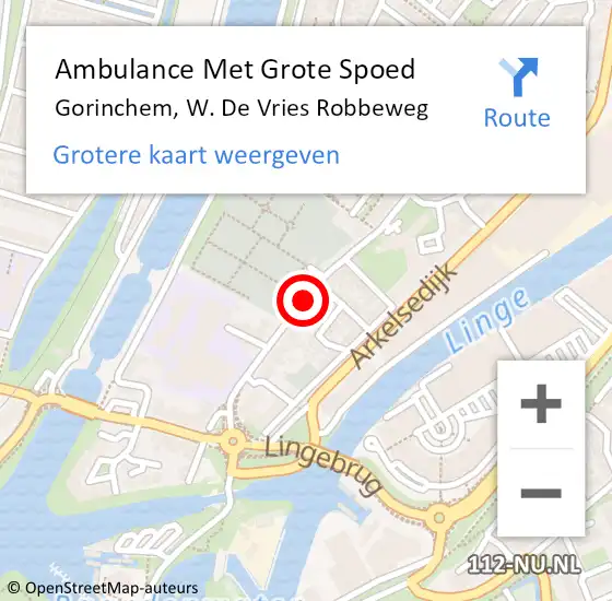 Locatie op kaart van de 112 melding: Ambulance Met Grote Spoed Naar Gorinchem, W. De Vries Robbeweg op 15 september 2019 09:17