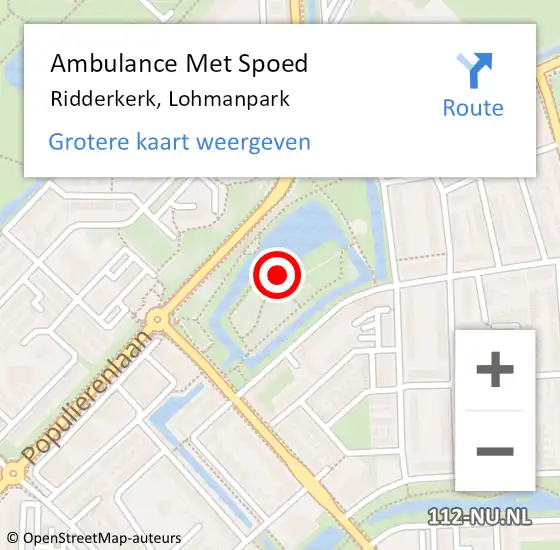 Locatie op kaart van de 112 melding: Ambulance Met Spoed Naar Ridderkerk, Lohmanpark op 15 september 2019 09:51