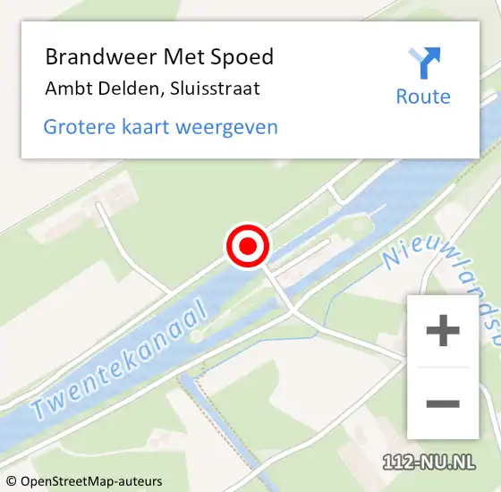 Locatie op kaart van de 112 melding: Brandweer Met Spoed Naar Ambt Delden, Sluisstraat op 15 september 2019 09:57