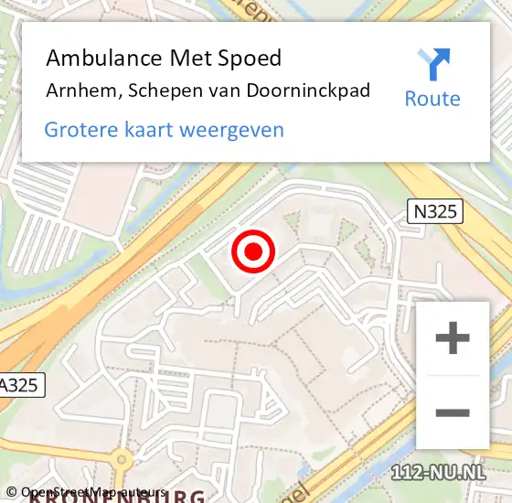 Locatie op kaart van de 112 melding: Ambulance Met Spoed Naar Arnhem, Schepen Van Doorninckpad op 15 september 2019 10:24