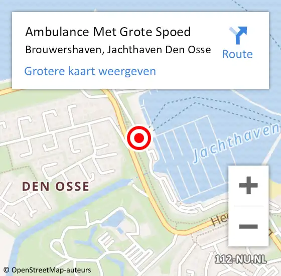 Locatie op kaart van de 112 melding: Ambulance Met Grote Spoed Naar Brouwershaven, Jachthaven Den Osse op 15 september 2019 10:48
