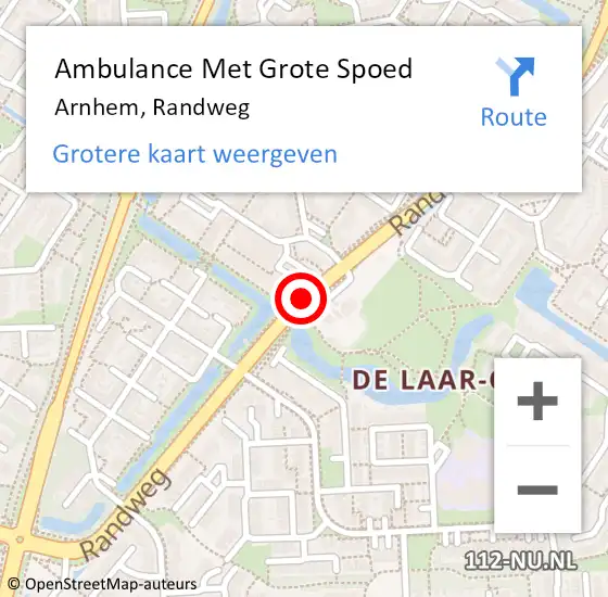 Locatie op kaart van de 112 melding: Ambulance Met Grote Spoed Naar Arnhem, Randweg op 15 september 2019 10:55
