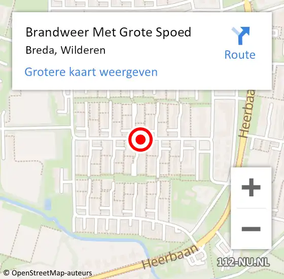 Locatie op kaart van de 112 melding: Brandweer Met Grote Spoed Naar Breda, Wilderen op 15 september 2019 11:20
