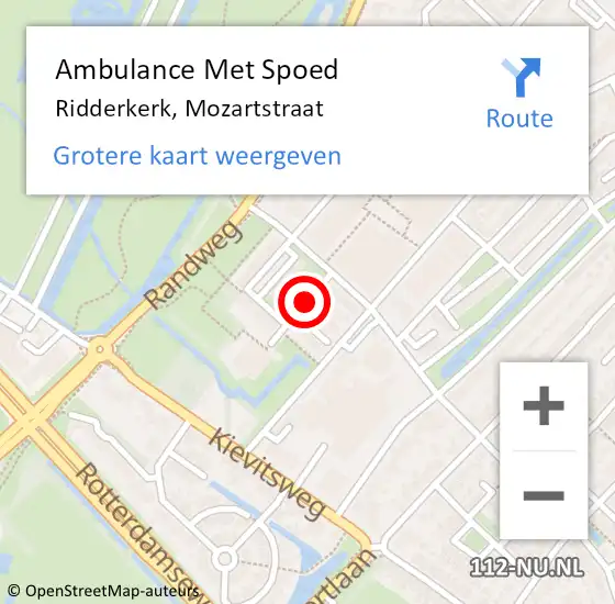 Locatie op kaart van de 112 melding: Ambulance Met Spoed Naar Ridderkerk, Mozartstraat op 15 september 2019 11:20