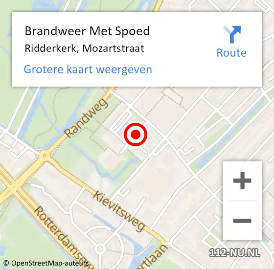 Locatie op kaart van de 112 melding: Brandweer Met Spoed Naar Ridderkerk, Mozartstraat op 15 september 2019 11:28
