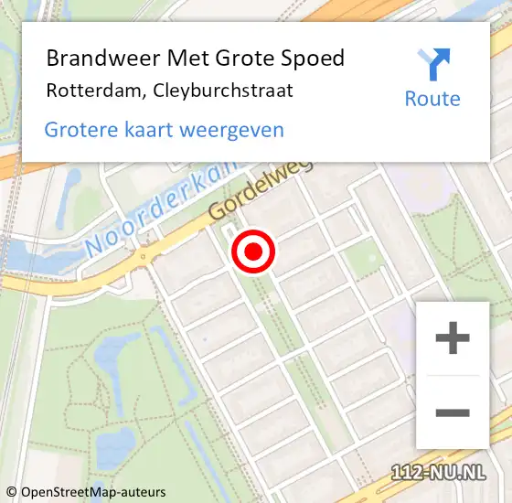 Locatie op kaart van de 112 melding: Brandweer Met Grote Spoed Naar Rotterdam, Cleyburchstraat op 15 september 2019 11:37