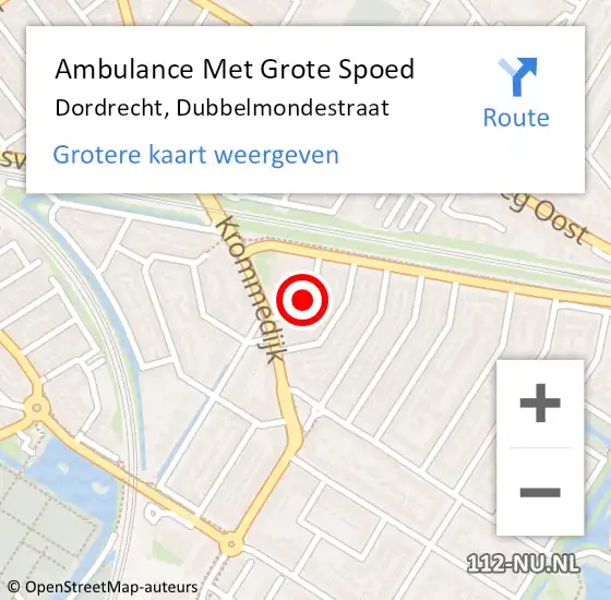 Locatie op kaart van de 112 melding: Ambulance Met Grote Spoed Naar Dordrecht, Dubbelmondestraat op 15 september 2019 12:02
