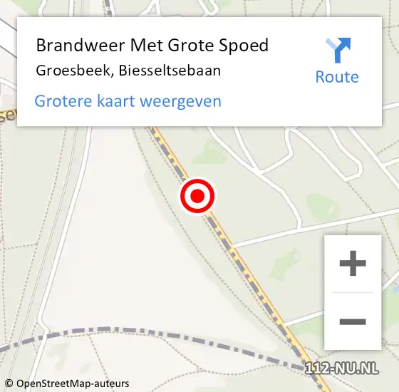 Locatie op kaart van de 112 melding: Brandweer Met Grote Spoed Naar Groesbeek, Biesseltsebaan op 15 september 2019 12:34