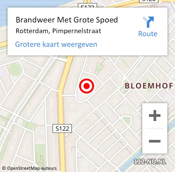 Locatie op kaart van de 112 melding: Brandweer Met Grote Spoed Naar Rotterdam, Pimpernelstraat op 15 september 2019 13:47