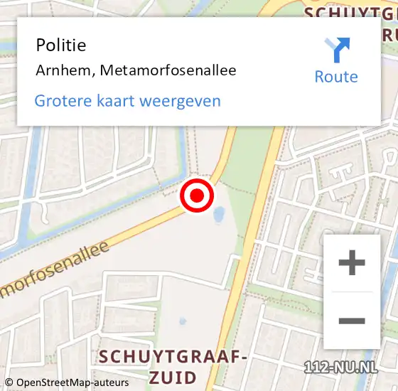 Locatie op kaart van de 112 melding: Politie Arnhem, Metamorfosenallee op 15 september 2019 13:57