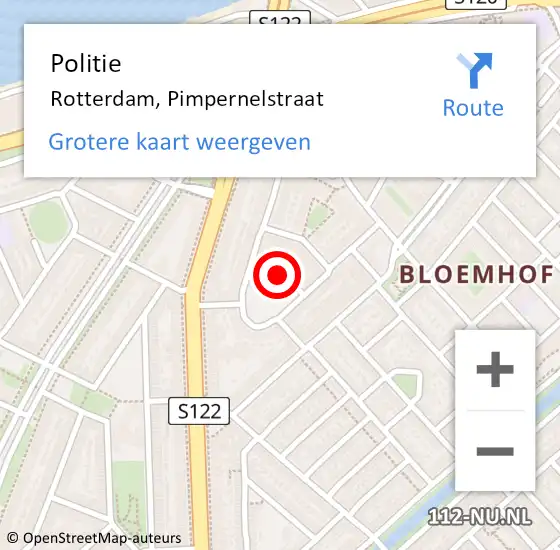 Locatie op kaart van de 112 melding: Politie Rotterdam, Pimpernelstraat op 15 september 2019 14:06