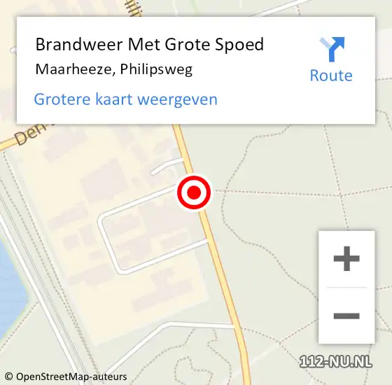 Locatie op kaart van de 112 melding: Brandweer Met Grote Spoed Naar Maarheeze, Philipsweg op 15 september 2019 14:08