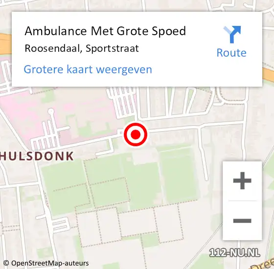 Locatie op kaart van de 112 melding: Ambulance Met Grote Spoed Naar Roosendaal, Sportstraat op 15 september 2019 14:21