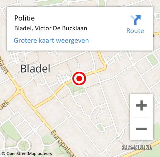 Locatie op kaart van de 112 melding: Politie Bladel, Victor De Bucklaan op 15 september 2019 14:27