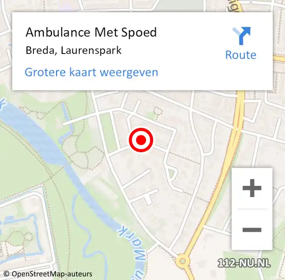 Locatie op kaart van de 112 melding: Ambulance Met Spoed Naar Breda, Laurenspark op 15 september 2019 14:54