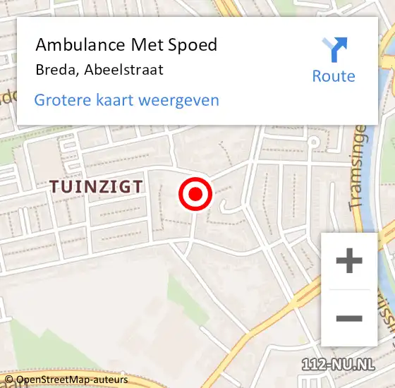 Locatie op kaart van de 112 melding: Ambulance Met Spoed Naar Breda, Abeelstraat op 15 september 2019 14:57