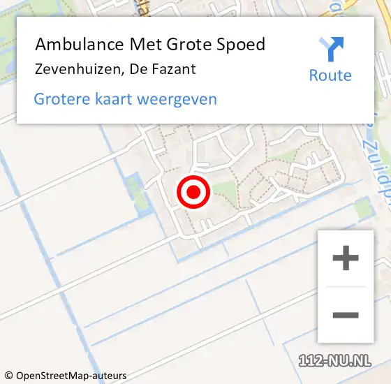Locatie op kaart van de 112 melding: Ambulance Met Grote Spoed Naar Zevenhuizen, De Fazant op 15 september 2019 15:53